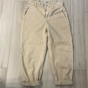 Cream cuffed, paper bag jeans